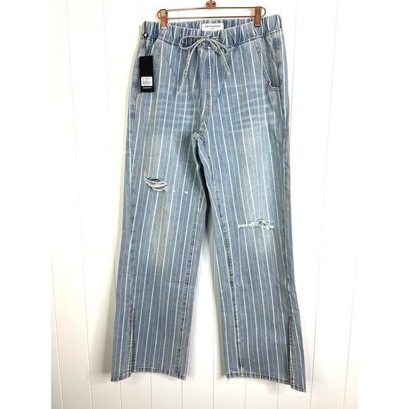 NWT One Teaspoon Le Stripe‎ Roadhouse Wide Leg Drawstring Jeans Size Med
